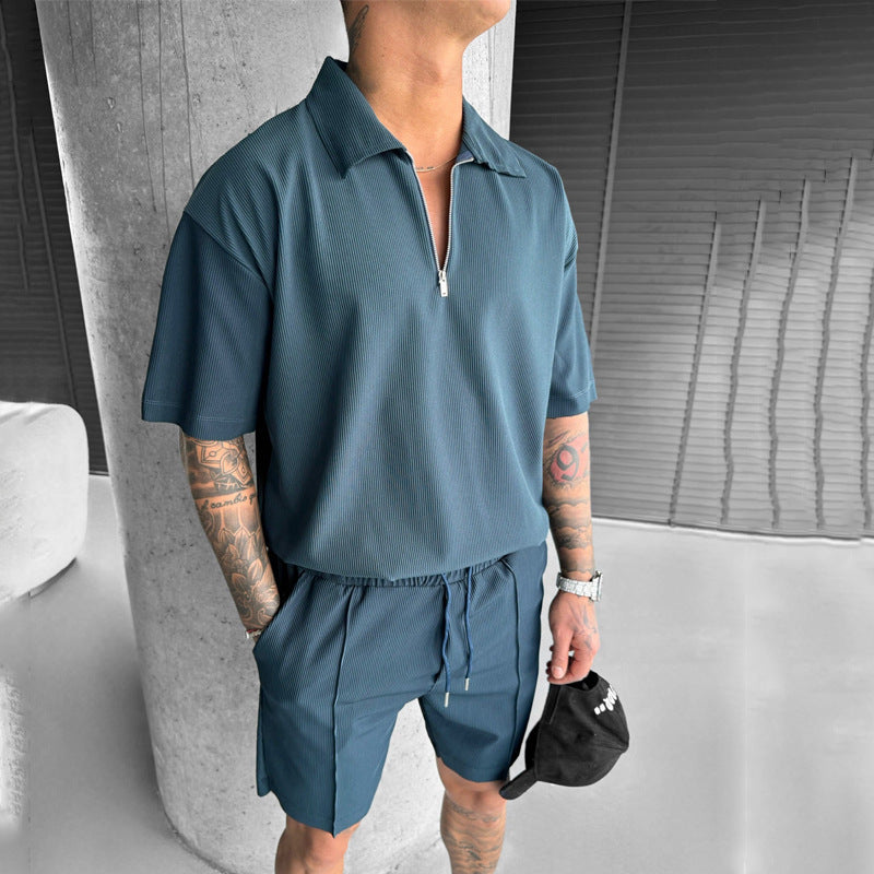 Fashion Zipper Polo Casual Short Sleeve