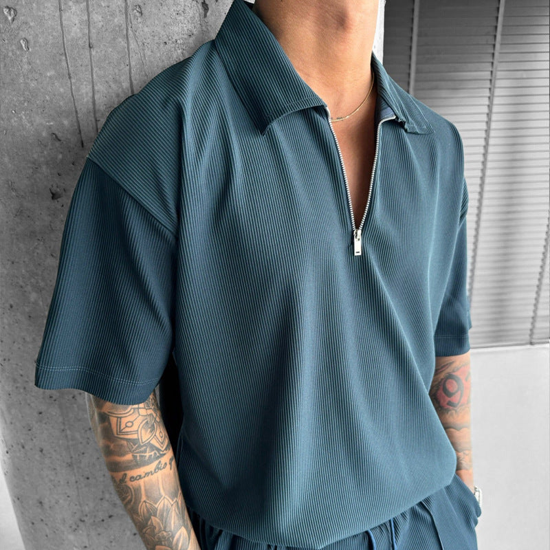 Fashion Zipper Polo Casual Short Sleeve