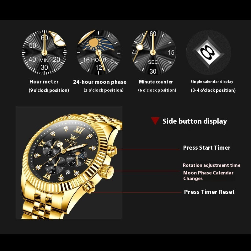 Luxury Men's Gold Quartz Watch